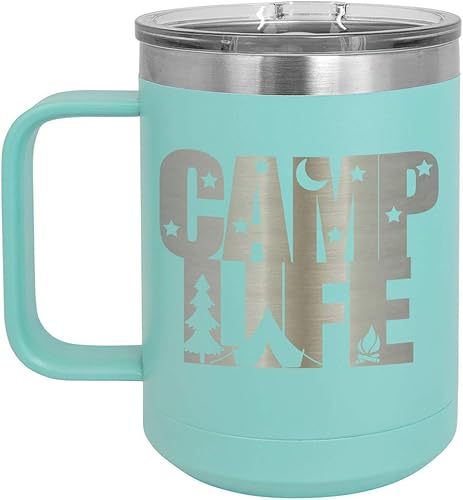 Taza de café Camp Life de 15 onzas con tapa deslizante  Taza de café de viaje aislada  Ideas de regalo de cumpleaños o Navidad de mujeres o hombres