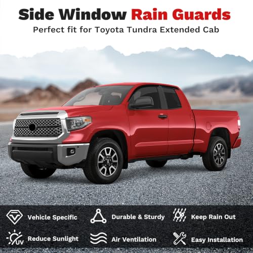 Image of Canvcle Tundra Rain Guards - Window Visors for Toyota Tundra Extended Cab 2007-2021, Outside-Mount Tape-On Side Window Wind Deflectors for Tundra Accessories, Vent Visors Shades Rainproof Black 4PCS