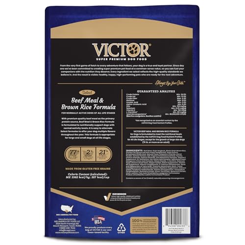 Image of VICTOR Super Premium Dog Food - Select Beef Meal & Brown Rice Formula for Immune and Gut Health - Gluten-Free Beef Meal Dry Dog Food for All Normally Active Dogs of All Life Stages, 5 lbs