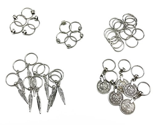 Hyamass 40pcs Antique Silver Ring Feather Coin Bead Charms Pendant Braid Hair Clip Headband Hair Accessories Hyamass 40pcs Antique Silver Ring Feather Coin Bead Charms Pendant Braid Hair Clip Headband Hair Accessories