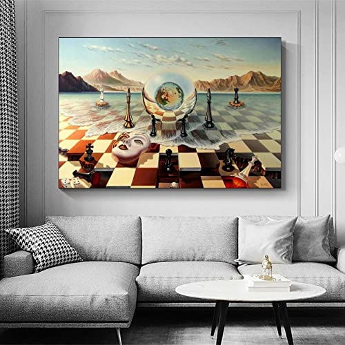 Firedeer Salvador Dali Chess Mask On The Sea Wall Art Surrealism Painting Canvas Print Poster Picture For Living Room Bedroom Home Decor (16X24Inch, Chess Mask On The Sea) #TOP1