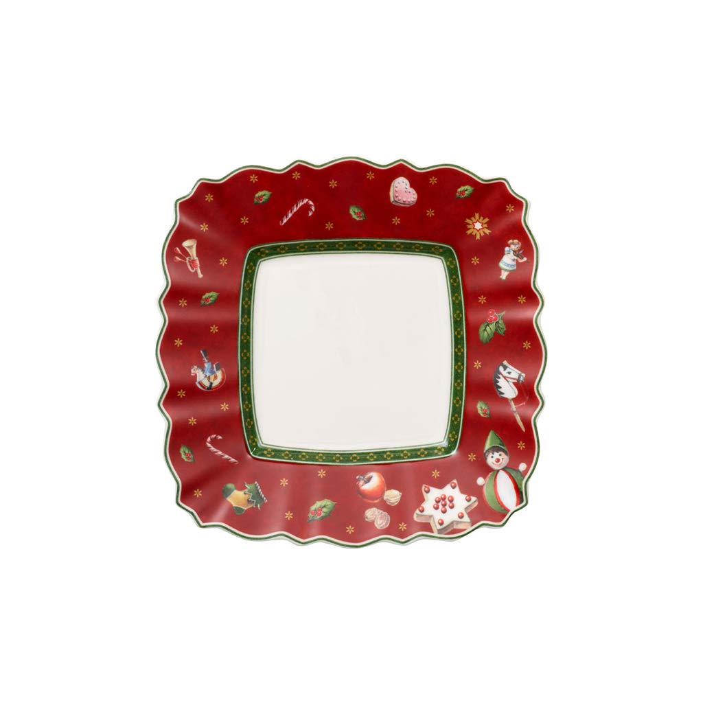 Villeroy & Boch Toy’s Delight Piatto da Pane, Piatto da Colazione in Porcellana Premium, Quadrato, Rosso, 17 x 17 cm