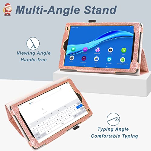 Dmluna Case For Moxee Tablet 2 8 Inch (Model: Mt-T8B22) 2022 Release, Folio Premium Pu Leather Cover With Hand Strap / Card Holder, Glitter Rose #TOP1