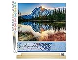 Figured'Art Paint by Numbers for Adults Lake and Mountain Reflection 16'x20' - Craft Art Painting Rolled Canvas with DIY Wooden Frame