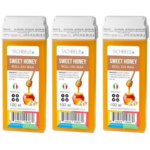 TACHIBELLE ROLL-ON Wax, Depilatory Wax Roller Refill for body, legs and arms 3.52 oz Body Hair Removal Wax Cartridge, Made In Italy (Sweet Honey, 3 Count) Cover