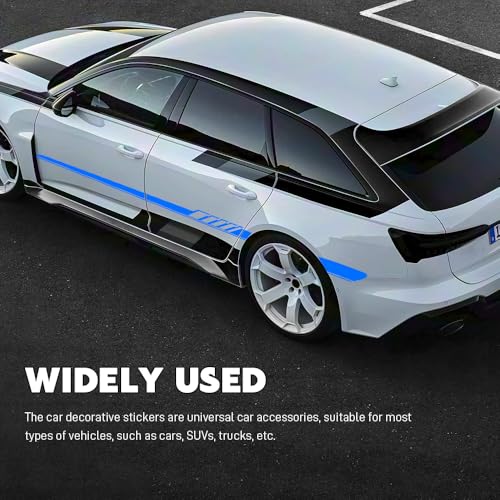 Image of 2PCS Car Side Skirt Decals, Auto Body Large Stickers, Waterproof PVC Racing Long Stripes Personalized Stickers, Car Stripe Stickers Decor Racing Accessories for Cars Trucks SUVs (Blue)