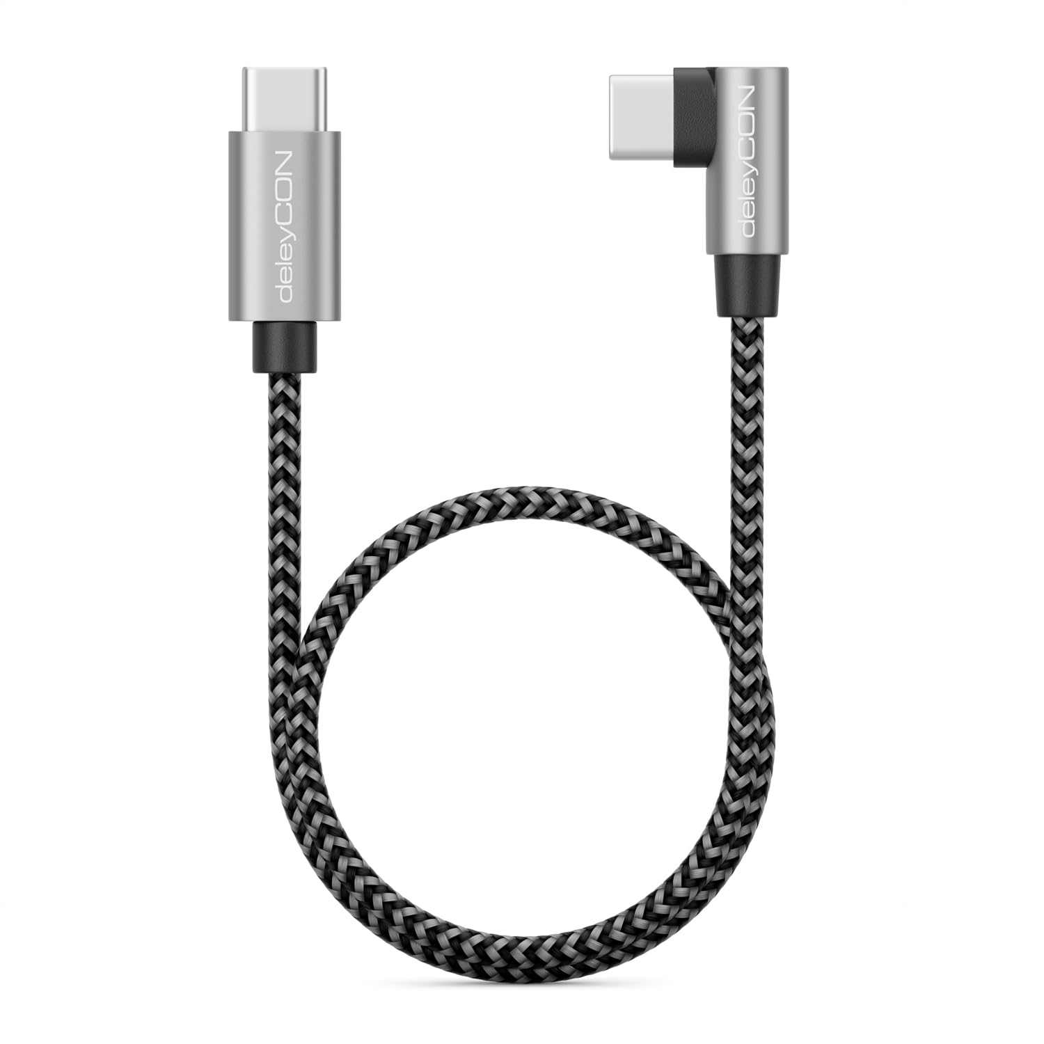 deleyCON 0,30m USB C Kabel 1x 90° Kątowy PD3.0 (60W Szybkie Ładowanie) Krótki 30cm USB-C na USB-C Kabel Ładowania do iPhone 17 16 15 Pro Max Air, S26 S25 S24 Pixel iPad Pro MacBook Air Tablet Switch