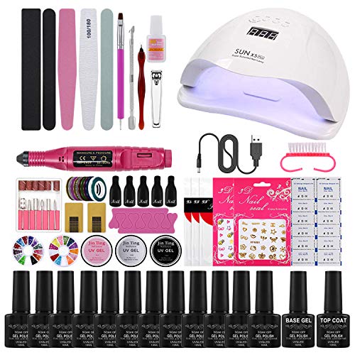 Gel Nail Polish Set,12 Colors Nail Starter Kit, Poly Gel Nail Kit 72W Nail Lamp With Nail Drill Set