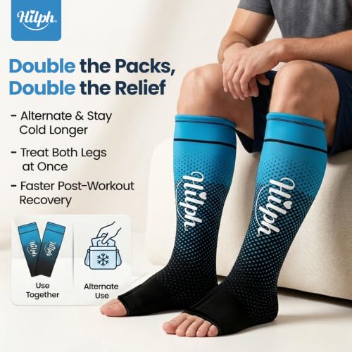 Image of Hilph 2PCS Full Calf Ankle Ice Pack Wrap, Extended Leg to Foot Ice Sleeve