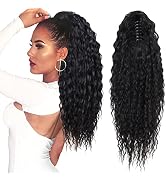 LACE PLUS Kinky Curly Ponytail Extensions - Drawstring Claw 18 Inch Clip in Ponytail Hair Extensi...