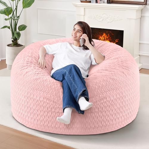Image of 3FT Bean Bag Chair,Giant Bean Bag Chairs for Adults,Big Bean Bags with Memory Foam Filled, Large Beanbag Chairs with Chevron Plush Cover-Soft Pink