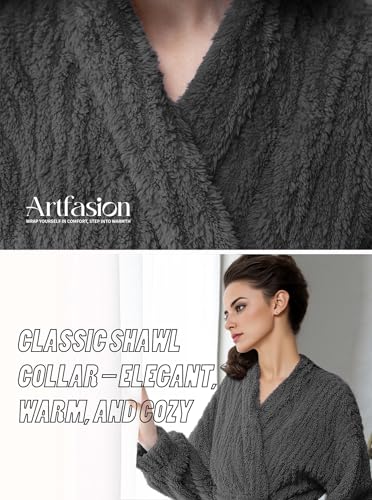 Image of Artfasion Womens Long Fleece Robe - Warm Soft Floor Length Flannel Bathrobes for Winter Thicker Long House Coat with Pockets