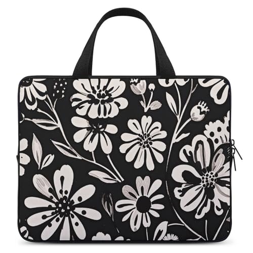 Housse PC 15 pouces motif floral noir et blanc pochette imperméable