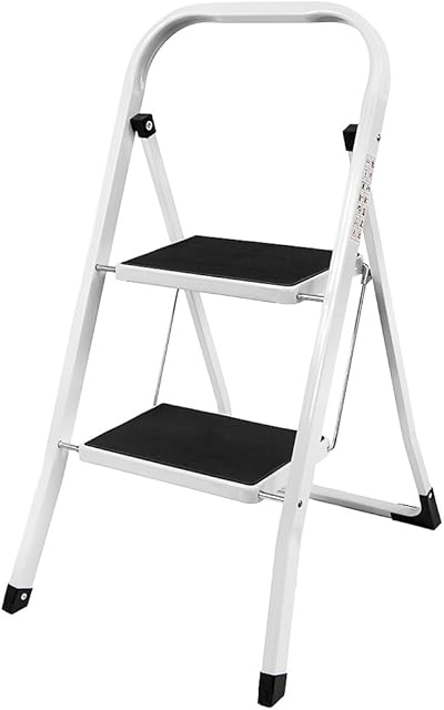 Home Vida 2 Step Ladder, Heavy Duty Steel, Portable Folding, with Anti-Slip Mat