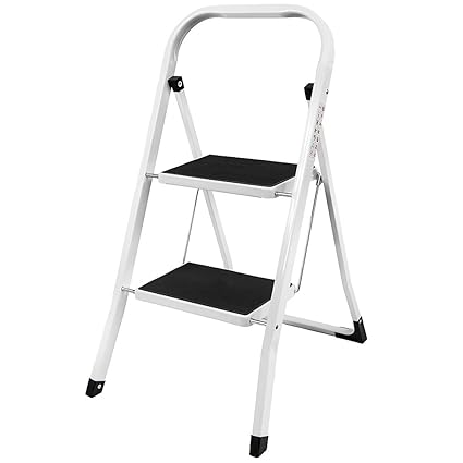 Home Vida 2 Step Ladder, Heavy Duty Steel, Portable Folding, with Anti-Slip Mat