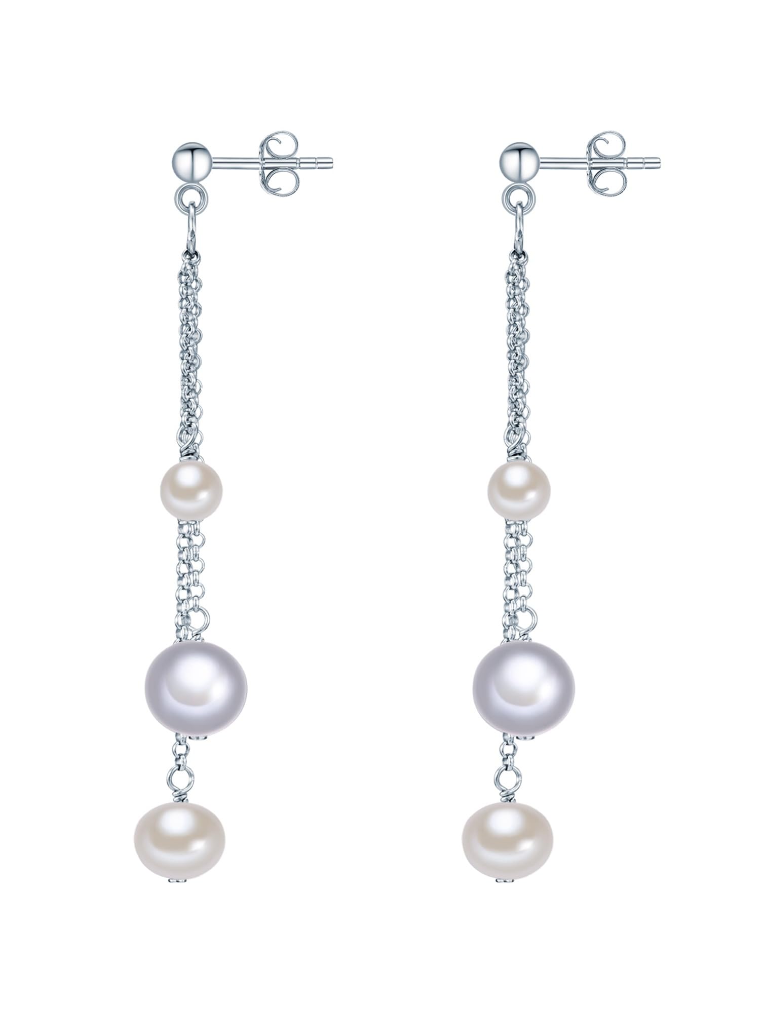 Valero Pearls Orechinni pendenti da Donna in Argento Sterling 925 con rodio con Perle coltivate d'acqua dolce bianco grigiore 60201341