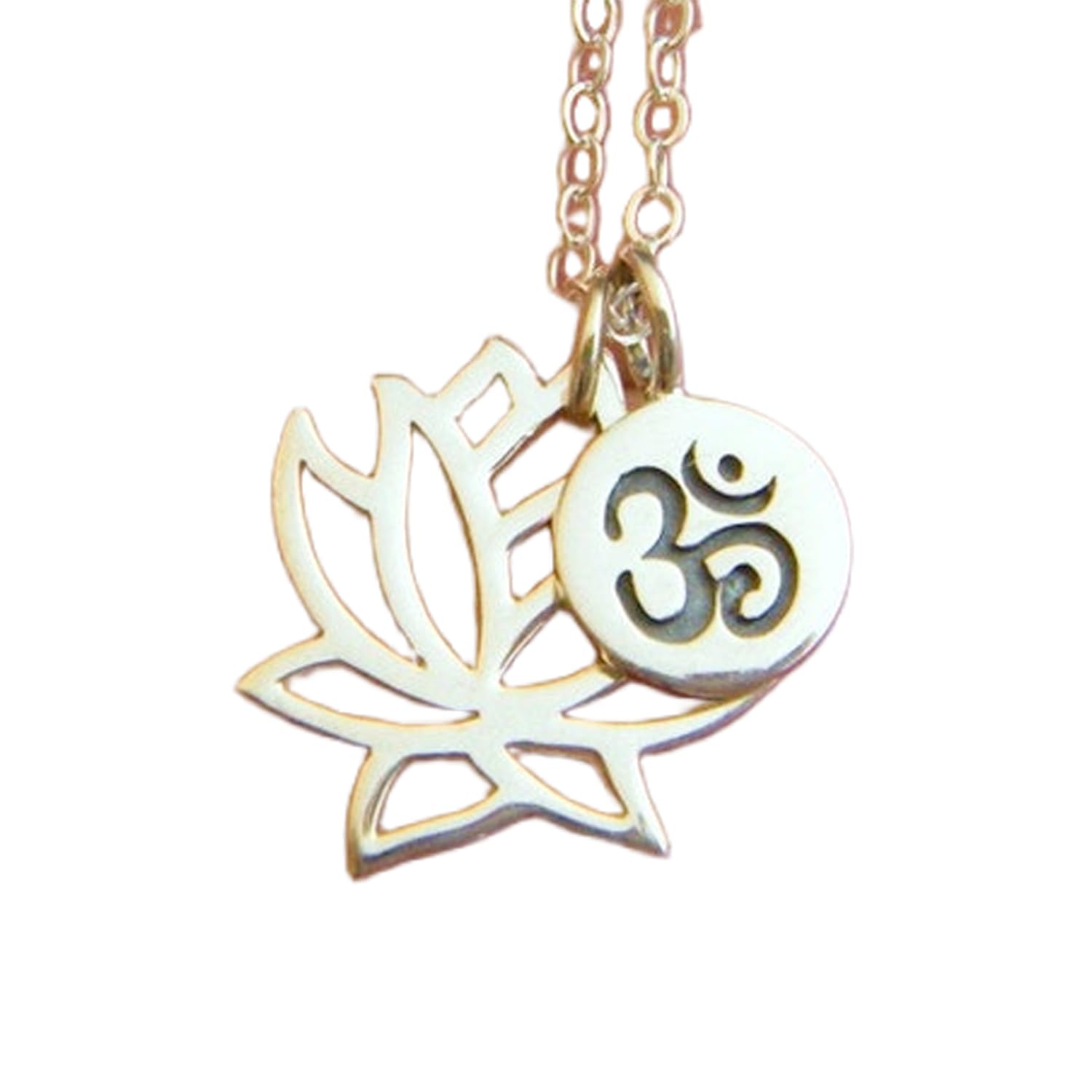 Halskette aus 925er-Sterlingsilber, Lotusblume und Om-Halskette. Ostern. Ohm-Charm, Yoga-Yogi-Schmuck. Einfach zart für jeden Tag. zierlich. Geschenk für sie, mit 45,7 cm langer Kette, versilbert