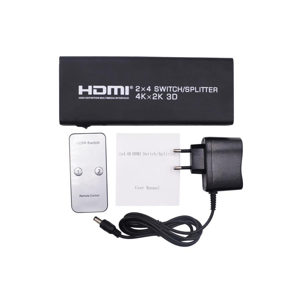 Conmutador HDMI 2 en 4 con mando a distancia por infrarrojos