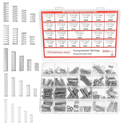300 Stück Spiralfedern Druckfedern Sortiment Kit, Edelstahl Zugfedern Set, Spannfedern, 23 Größen Edelstahl Druckfeder Set, Mechanische Metall Kleine Feder Springs für Werkzeuge Zuhause Autos DIY