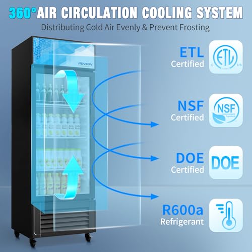 Image of ROVSUN 10 Cu.Ft Beverage Refrigerator Commercial ETL NSF, Display Refrigerator Beverage Cooler Glass Door Merchandiser Refrigerator Fridge w /Adjustable Shelves LED Light for Bar Restaurant Cafe