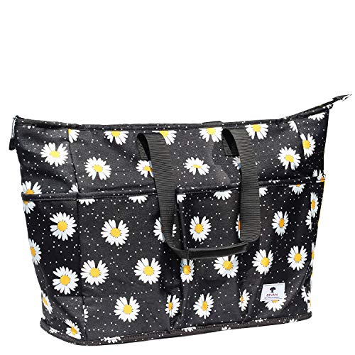 Women Ladies Weekender Bag Muti-pockets Overnight Carry-on Duffel Travel Gym Tote Luggage Duffle with Trolley Sleeve (White Daisy)