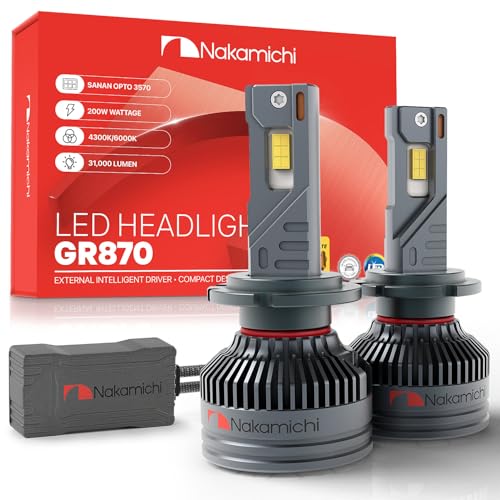 Nakamichi Bombillas LED De Repuesto Serie GR870 D2 D4, 31,000 Lúmenes, 200W Por Juego, Luz Blanca Fría Superbrillante, Conectar Y Usar, Luz Alta Y Baja, Paquete De 2, 6000K, D2 D4 D2S D2R D4S D4R