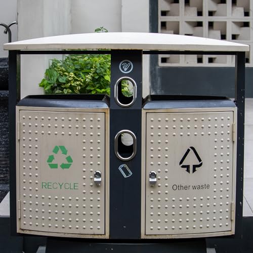 Image of PATIKIL Recycle Sticker 10 inch x7 inch, 2 Pcs Recycle Sign Decal Symbols Sticker Recycling Label for Trash Can Waste Management in Kitchens, Offices, Public Spaces, Green White