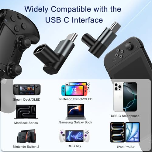 Image of Tobfit USB C Adapter 40Gbps(2 Pack), USB-C Male to Female Adapter 4.0 Type C Data Transfer Connector Compatible for Samsung, MacBook and More Type-C Device-Angle Bend