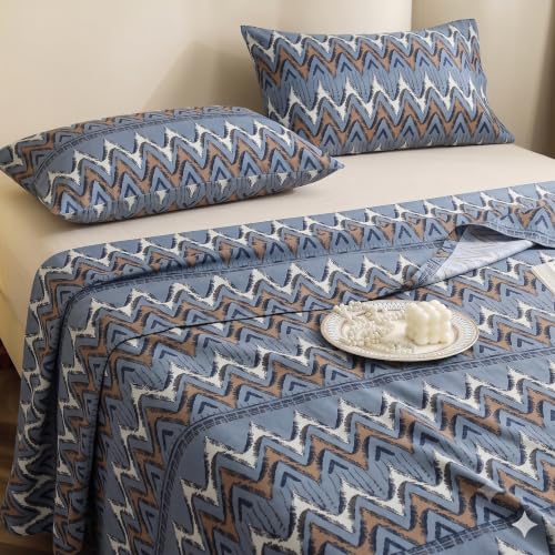 Image of IVAZA 240 TC Soft Ezyption Cotton Floral Print King Size Bedsheet - with 2 Pillow Covers, Hypoallergenic, Brethable, (Size- 90 x 90 Inch) Grey Sky