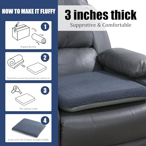 Image of HOMBYS Tufted Furry Recliner Seat Cushion for Elderly Foam Curved Edge Large Square Seat Cushion for Recliner Chair, Floor Pillow, Office Chair, Car, No Pressure on Thighs(Grey, 18 * 16 * 3in)