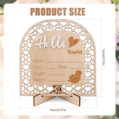 Image of Baby Announcement Sign, 5.5 Inch Wooden Birth Announcement Board Hello World Welcome Newborn Sign Arch Shape Baby Name Sign for Girl Boy Photo Prop Baby Shower Nursery Hospital