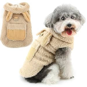 Zunea Fleece Dog Jacket Coats for Small Dogs Winter Warm Puppy Clothes with Leash Ring and Pocket Cute Fuzzy Vest Jackets with Ears Soft Warm Cold Weather Pet Chihuahua Yorkie Doggie Apparel Beige M
