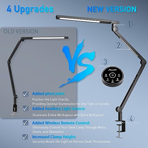 image for AmazLit Desk Lamp with Clamp, Eye-Care Swing Arm Desk Lamp, Stepless D