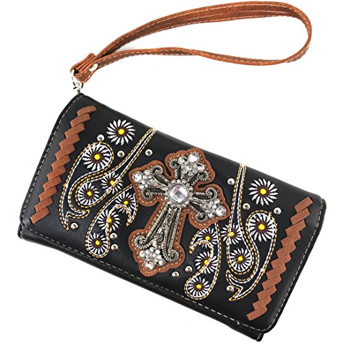 Justin West Sunflower Floral Embroidery Western Rhinestone Cross Conceal Carry Messenger Bag Purse2