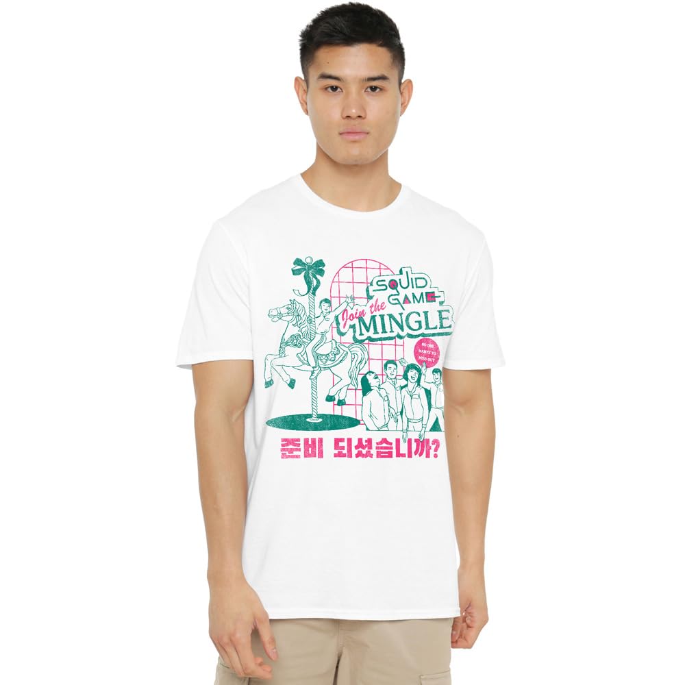 Squid Game Unisex White Merry Go Round T Shirt, XX-Large