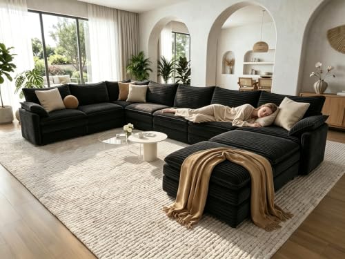 Image of Vesgantti 135 inch U Shaped Sectional Modular Couch, Comfy Cloud Sofa, Grey