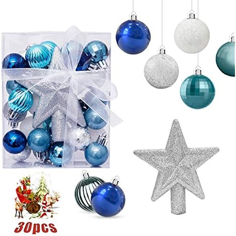 O-Kinee Blue Christmas Baubles, 30pcs Christmas Tree Decoration Ball, Tiny Christmas Balls for Tree Hanging Decorations, Shiny Matte, Glitter Decorated Baubles(3CM) Cover