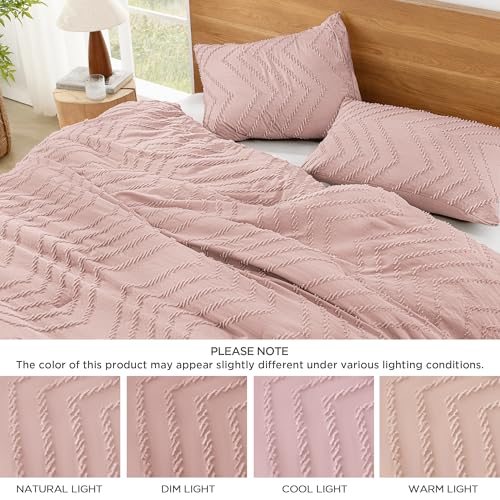 Image of Litanika Boho Queen Comforter Set, 3 Pcs Blush Pink Lightweight Bedding Set