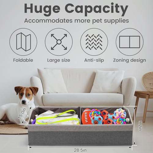 Large Dog Toy Basket With Handle, Foldable Dog Toy Box for Living Room Area, 28.5" Basket for Dog Toys, Clothes, Organizers and Storage with Hard Board, Anti-slip for Pet Toys (Gray, Large) - Image 3