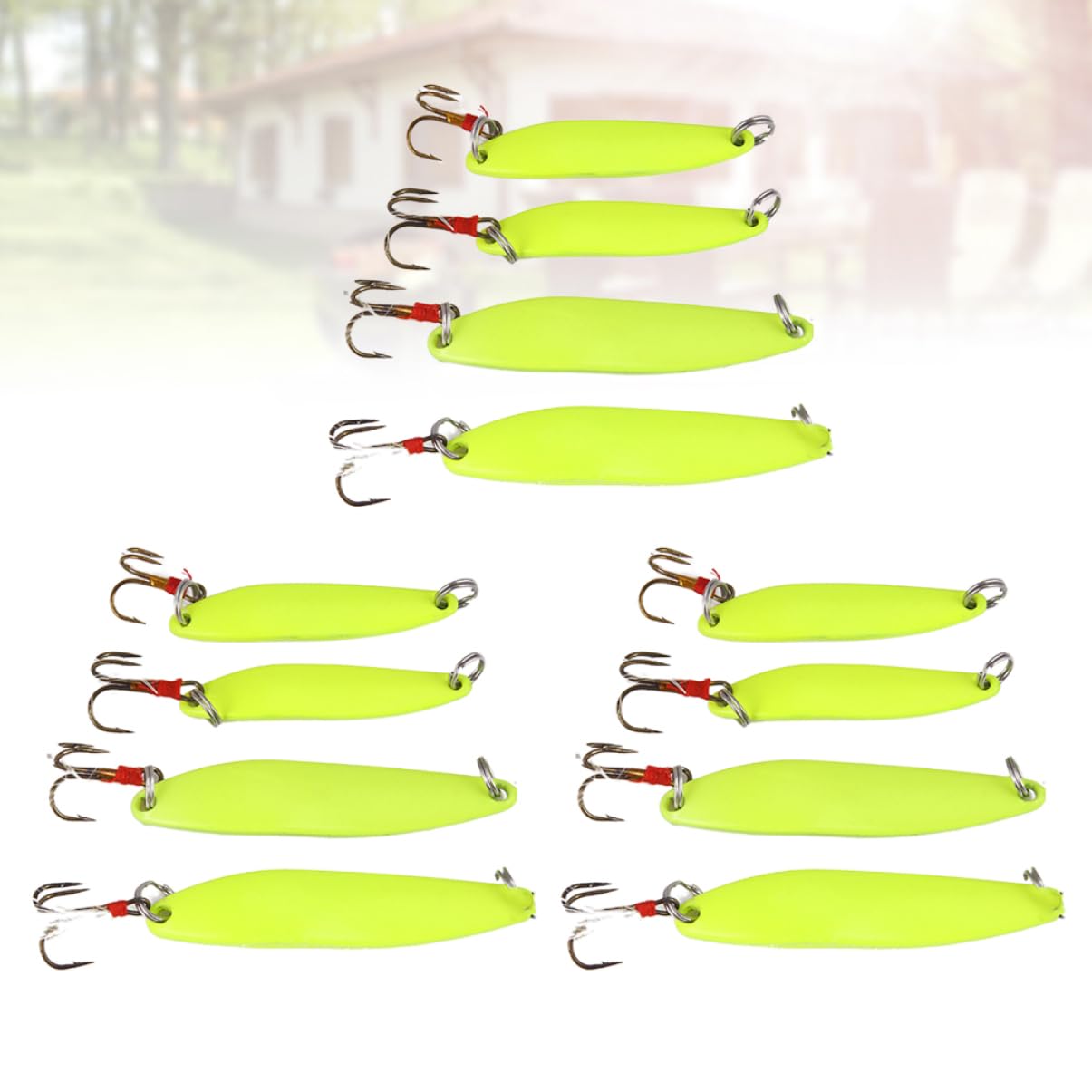 Esca da Pesca Luminosa in Metallo 12 Pezzi, 5g 7g 10g 13g | Verde Chiaro, Effetto Luminoso e Resistente, per Pesca Notturna, Adatta a Calamari e Pesci