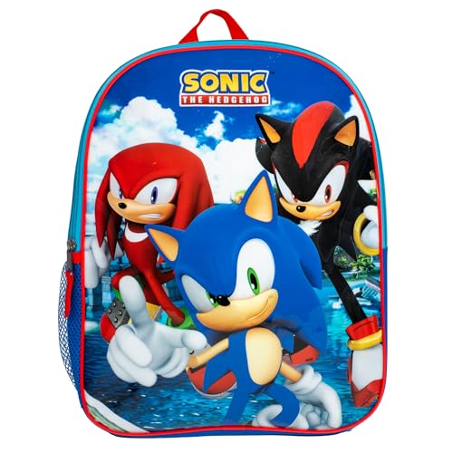 AI ACCESSORY INNOVATIONS Sonic The Hedgehog Kids Backpack, Sonic, Knuckles, Shadow 15" School Bag for Girls & Boys, Blue3