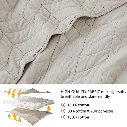 palassio Beige Cotton Quilt Queen Size Bedding Sets with Pillow Shams, White Lightweight Soft Bedspread Coverlet, Tan Cream Quilted Comforter Bed Cover for All Season, 3 Pieces, 90x96 inches by palassio - Image 4