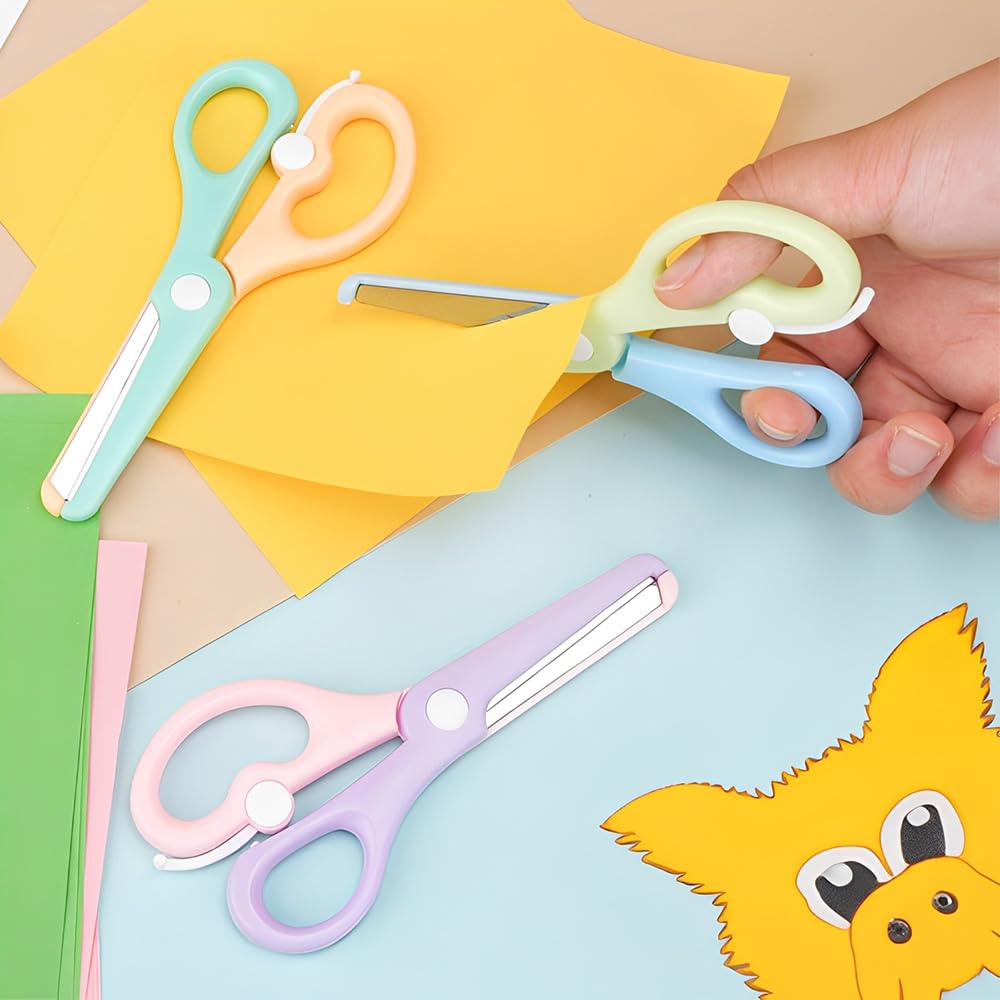 Forbici per Bambini - Forbici di Sicurezza in Acciaio Inox per Bambini con Lame in Acciaio Inox e Bordo di Sicurezza per Scuola Materna, Principianti, per Destrorsi e Mancini, Rosa-Viola