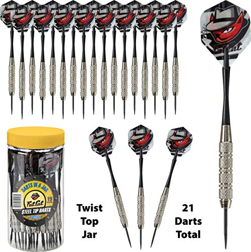 Fat Cat Steel Tip Dart Set (21-Pack), 20-Gram Darts with Plastic Storage Jar for Travel and Organization