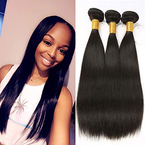 Shimei Brazilian Virgin Hair Straight Hair 3 Bundles Deals 8A 100% Unprocessed Remy Hair Extensions Virgin Human Hair Bundles Weave Wefts Natural Black Color 300Gram 12 14 16 Inch