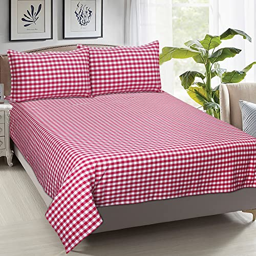 Image of AIRWILL, 200GSM Handloom Cotton Double Bedsheet with 2 Pillow Covers (Gingham Check Pink)