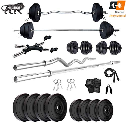 Image of PVC 20 kg Home Gym Exercise Set with 8 in 1 Bench, 4 Rods Gym Accessories (Black, Silver)
