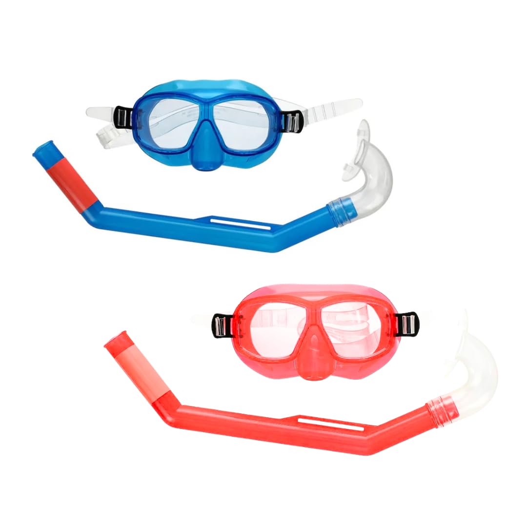 Kids Snorkel and Goggle Set – Adjustable Swim Mask with Nose Cover and Matching Snorkel – Blue & Pink, Ages 6+