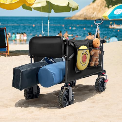 PORTAL Bollerwagen faltbar mit Dach 350L 122KG Klappwagen Handwagen klappbar schnellspannere breite Reifen mit Getränkehalter Sonnenschutz für Ausflug Strand Camping Einkaufen – Bild 3