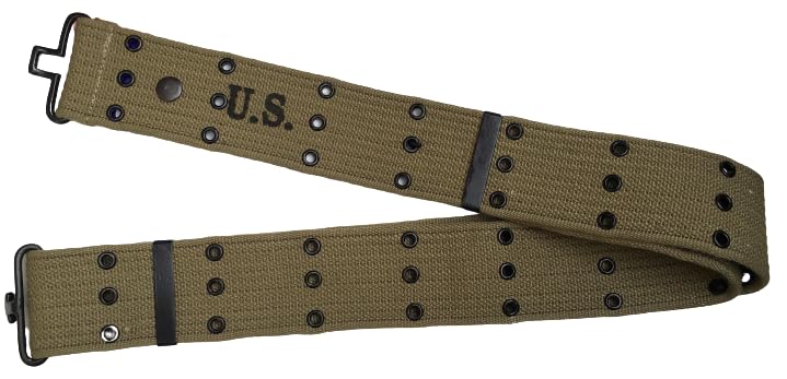 Warcraft Exports U.S. Army WWII M1 Webbing Canvas Belt in OD Green: Authentic Reproduction with U.S. Markings